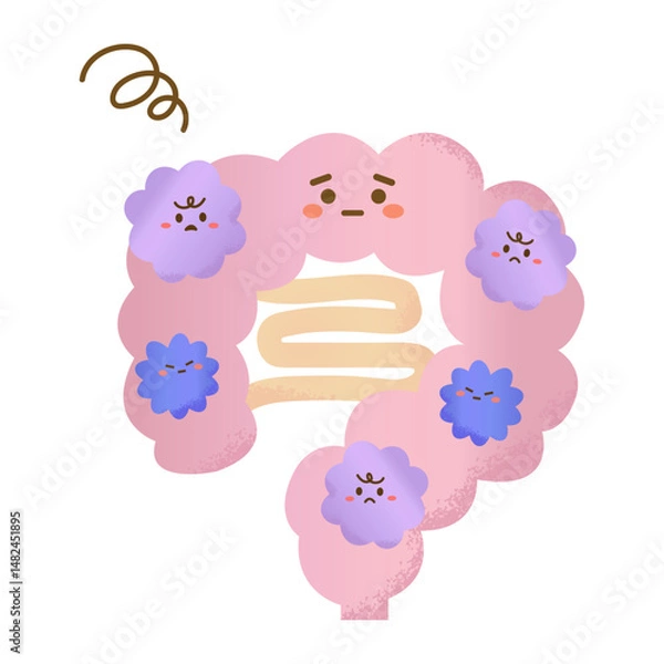 Obraz 手描きの悪玉菌がいっぱいの腸のイラスト