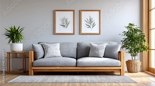 Fototapeta Minimalist Watercolor Mockup of Modern Furniture in Cozy Studio Interior