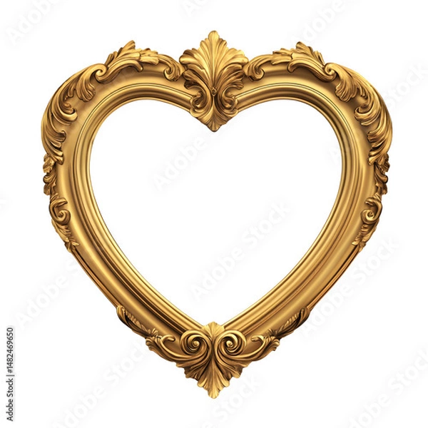 Fototapeta Golden heart-shaped ornate picture frame
, An elegant gold ornate picture frame in the shape of a heart, perfect for romantic or vintage-themed decor.
