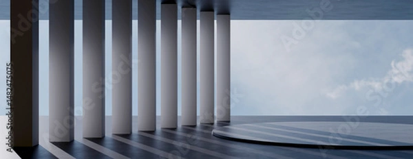 Obraz Abstract white background of natural architecture stone texture background. 3d render of abstract futuristic architecture with empty floor. minimal exterior, product background. 3d rendering