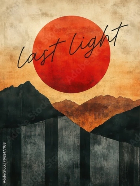 Fototapeta Sunset in the mountains. Grunge textured background.