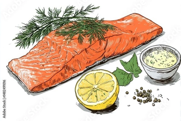 Obraz Salmon Slice Dream Fresh with Colorful Culinary Illustration Delight.