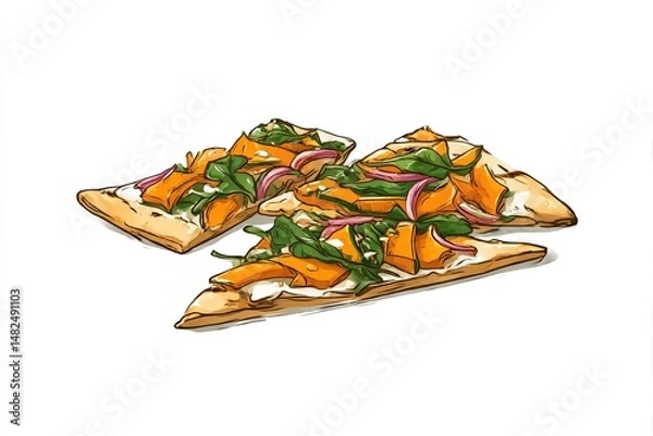 Obraz Autumn Harvest Flatbread Pumpkin with Spinach, and and Red Onion Delight.