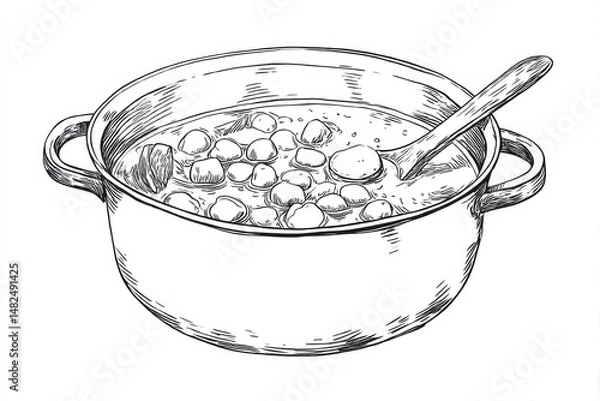 Obraz Rustic Dumpling Soup Sketch Hearty Meal with HandDrawn, and Kitchen Comfort.