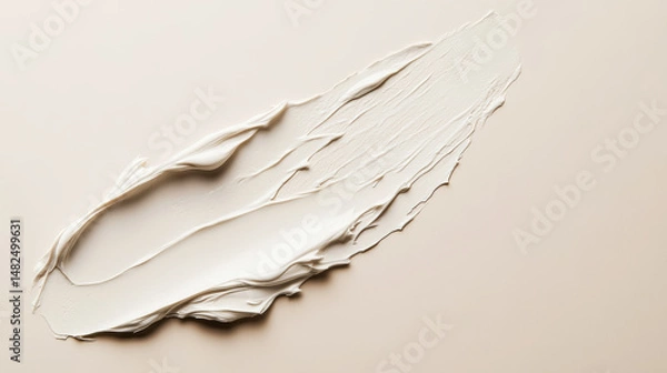 Fototapeta Close-up of smooth white cosmetic cream or makeup foundation smeared on a soft beige background. Generative AI