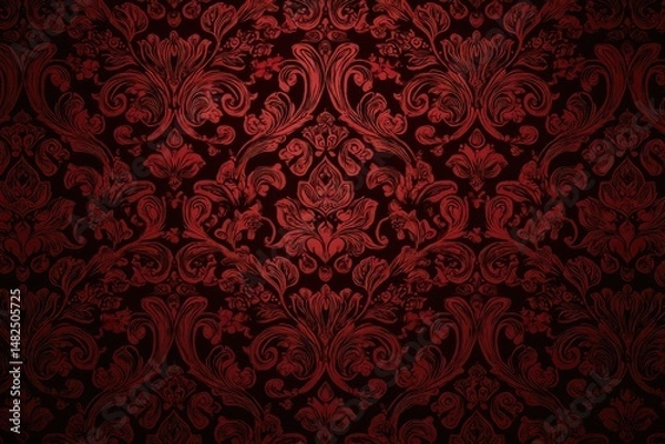 Fototapeta Rich, dark red damask pattern