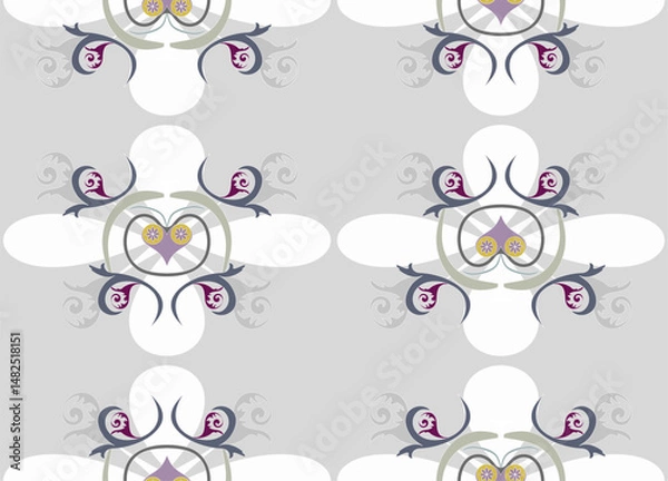 Obraz Colored swirls resembling stylized plants, on a gray background.