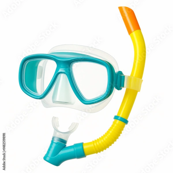 Obraz Bright Snorkeling Mask and Tube Isolated on White Background