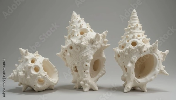 Fototapeta Collection of Elegant White Seashells Displayed in a Studio Setting with Soft Lighting