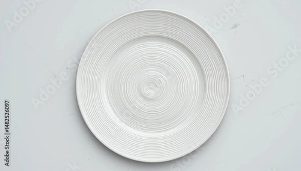 Fototapeta Elegant White Ceramic Plate with Textured Pattern on a Simple Background