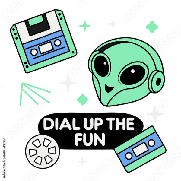 Obraz Retro 90s Alien (Dial Up The Fun) Internet Nostalgia