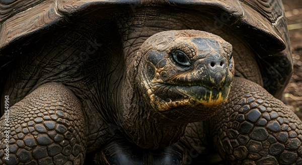 Fototapeta Close Up of Large Galapagos Tortoise Face and Shell