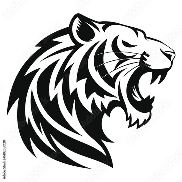 Fototapeta a-bold-black-and-white-vector-logo-of-a-roaring-ti.eps