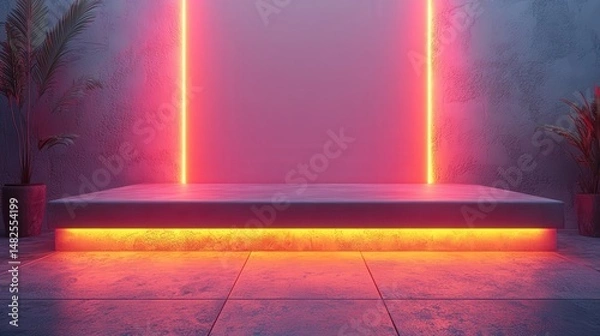 Obraz Modern Minimalist Display with Neon Lights in Vibrant Colors