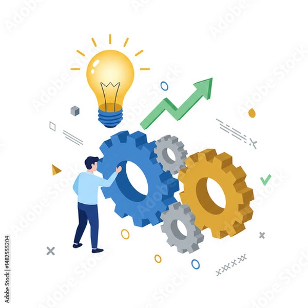 Fototapeta Team Gears Light Bulb Idea Innovation Collaboration Solution Think