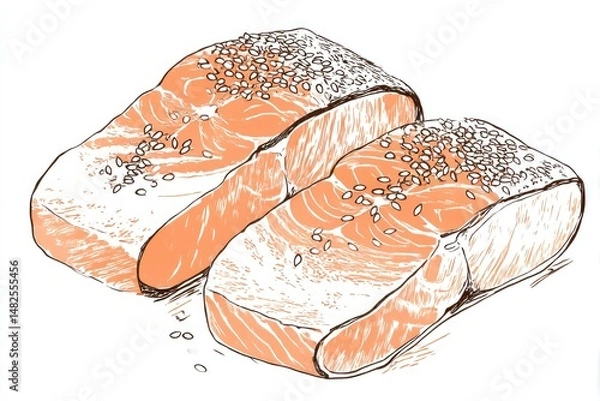 Obraz Salmon Steaks Sketch Fresh Fish with Healthy Eating, and Seafood Delight.