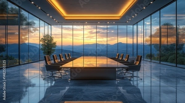 Obraz Modern Conference Room with Sunset View and Elegant Design
