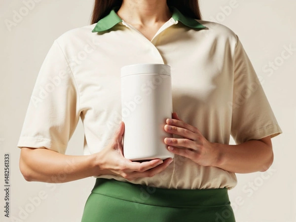 Fototapeta Elegant White Container: Minimalist Product Shot with Model