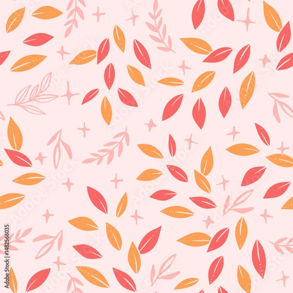 Fototapeta Sweet Pinks Leaves Vector Seamless Pattern
