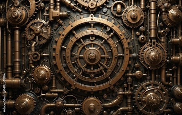 Obraz Intricate Steampunk Machinery A Detailed Exploration of Gears, Cogs, and Intricate Mechanisms in a Bronze and Copper Aesthetic