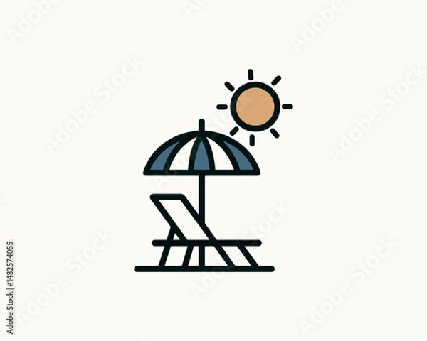 Obraz Beach chair and umbrella with sun symbol