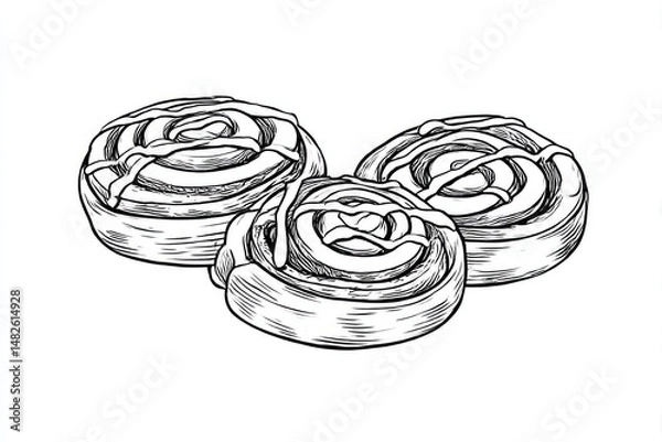Obraz Cinnamon Swirl Rolls Sketch Sweet Indulgence on White.