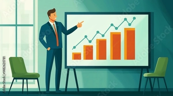 Fototapeta Business professional presenting growth data in meeting room with chart and modern decor