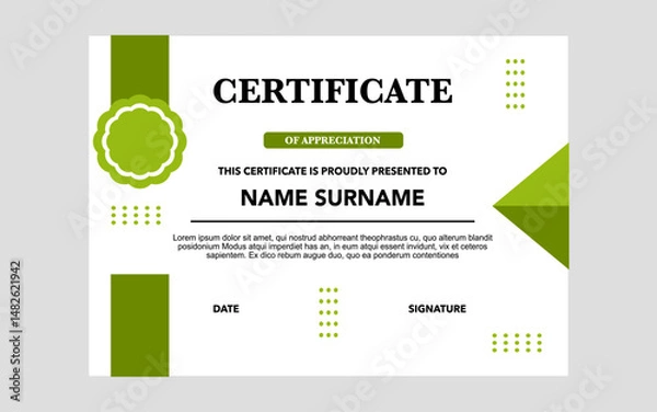 Fototapeta Green and white certificate of appreciation.