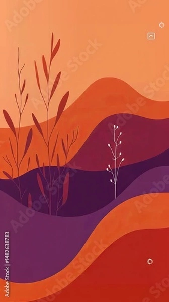 Fototapeta Colorful abstract landscape with warm hues and organic shapes in a serene setting
