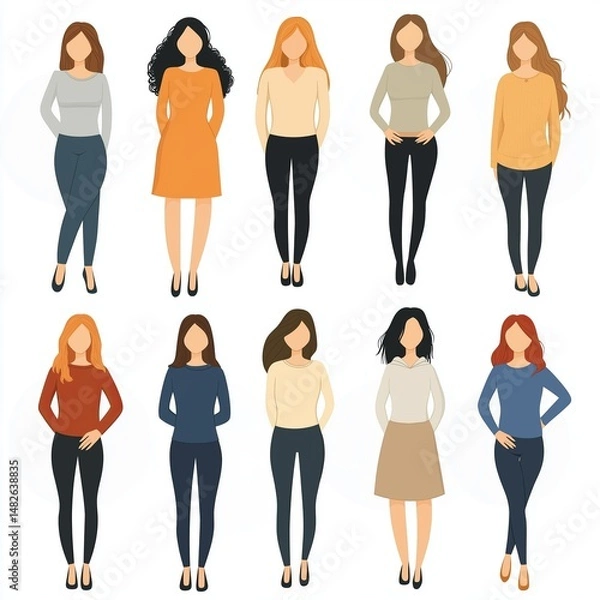 Fototapeta Diverse women showcasing various fashion styles in colorful outfits and poses