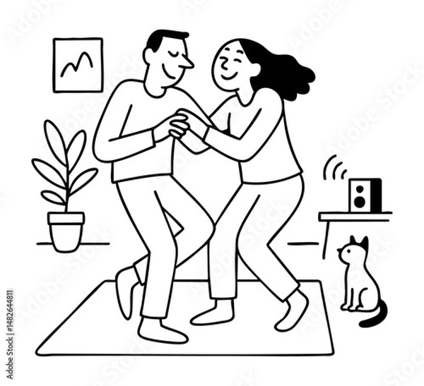 Obraz Couple Dancing Playfully at Home – Minimal Line Art Illustration