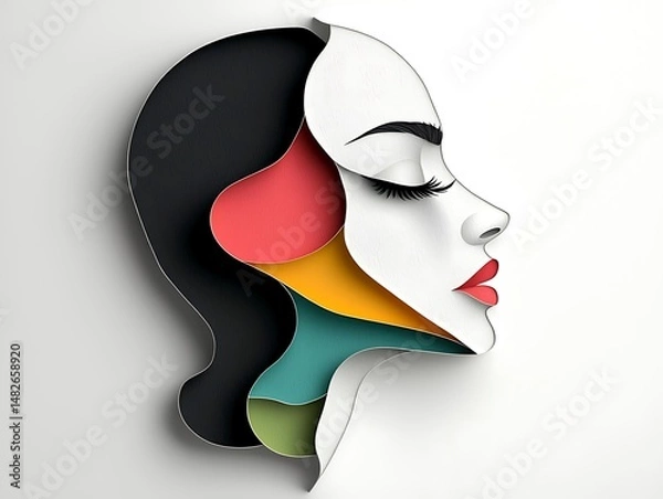 Fototapeta Abstract Colorful Paper Cutout Portrait of a Woman