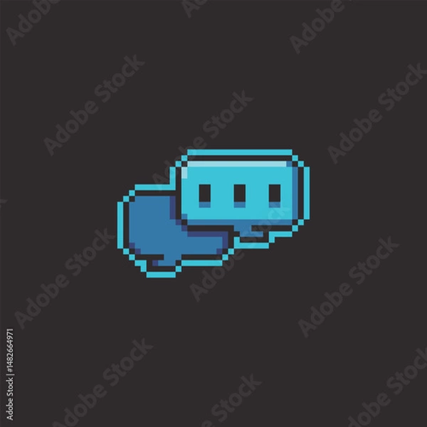 Fototapeta this is Speech bubbles icon in pixel art with blue color and black background this item good for presentations,stickers, icons, t shirt design,game asset,logo and your project.