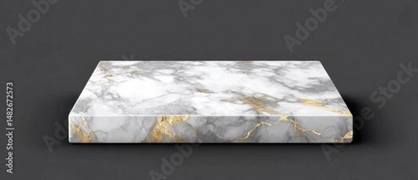 Fototapeta A square marble pedestal featuring gold veins is ideal for displaying art, sculptures, and photographs. Isolated on a transparent background,