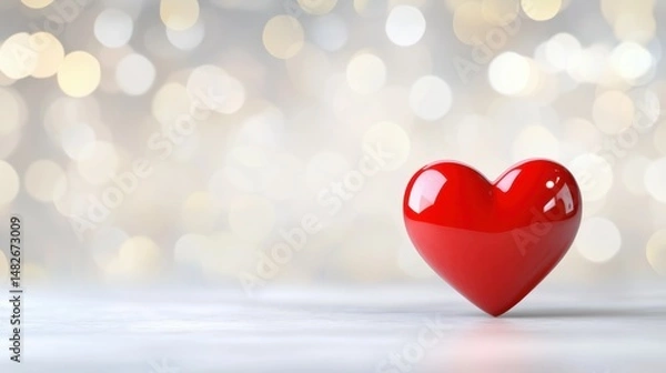 Fototapeta Red heart valentine day greeting card on bokeh background for web banner sales
