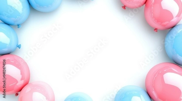 Fototapeta banner with space for text, pink and blue balloons on the edges of the banner, space for text in the center. postcard for gender party.