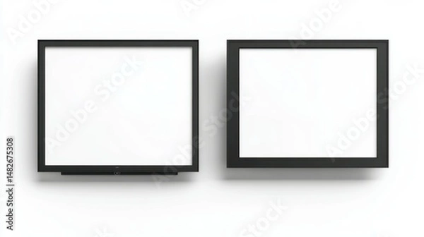 Fototapeta Set of 4 Blank TV Screens Mockups, Different Angles, Isolated on White Background, PNG File
