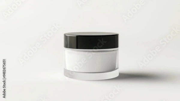 Fototapeta Empty glass white cosmetic jar mock up with black cap isolated on white background