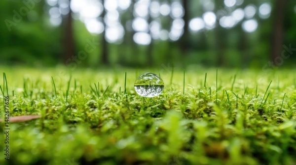 Fototapeta Crystal ball on moss, forest background