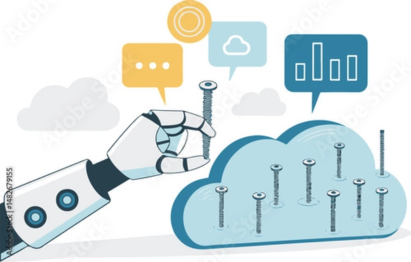 Fototapeta AI Robot Interacting with Cloud Computing Data
