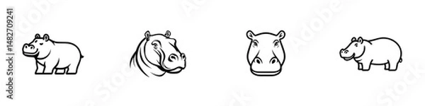 Fototapeta Vector illustration icon collection of a hippo in different poses and angles showcasing its unique features and characteristics