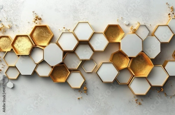 Obraz Abstract geometric honeycomb-like pattern, gold accent