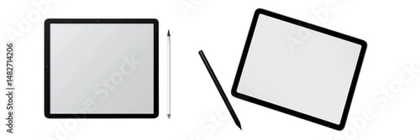 Obraz  Set of a White blank tablet pro with pencil, isolated on transparent background.