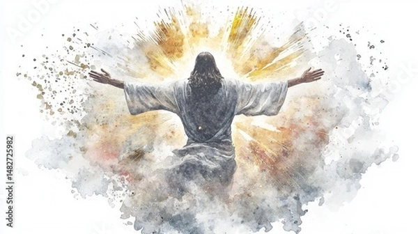 Fototapeta A figure surrounded by a celestial glow representing the spiritual journey of transcendence and divine connection