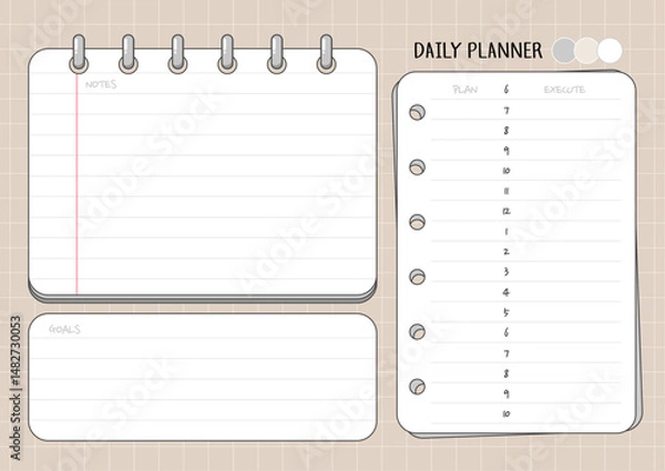 Fototapeta Minimal daily planner template with goal, note, and schedule sections. Vector illustration.