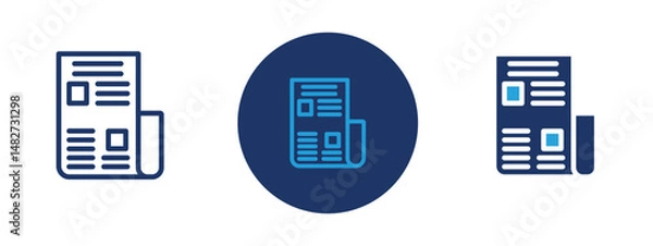 Fototapeta Set of 5 pixel perfect colored Newspaper icon with 1 unexpanded, 1 silhouette,  Folded newspaper with lines and headlines indicating printed news.