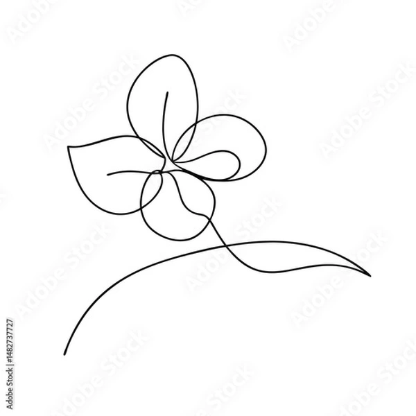 Fototapeta Delicate oneline drawing of a four petal flower with stem art