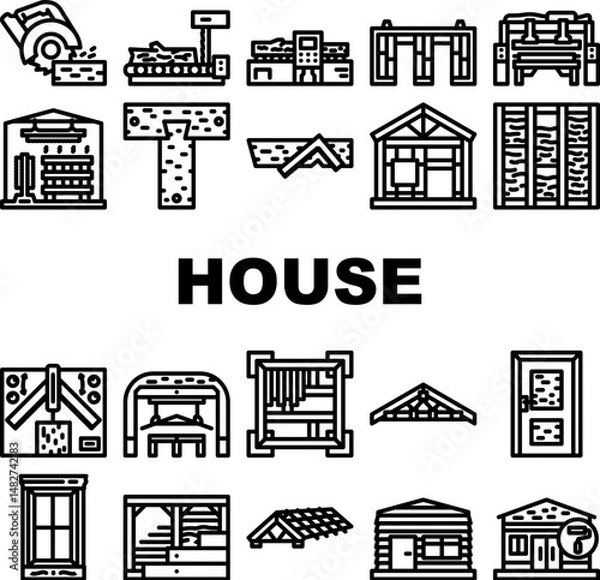 Obraz wood frame house construction icons set vector