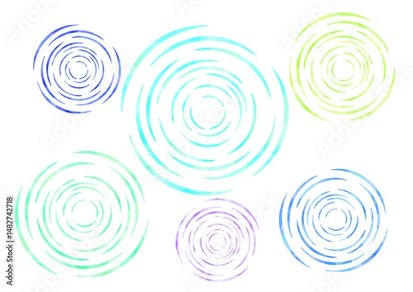 Obraz 水彩の渦巻、波紋、水模様のあしらい素材