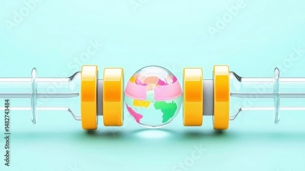 Obraz Colorful Marble Globe between Transparent Tubes with Orange Rings